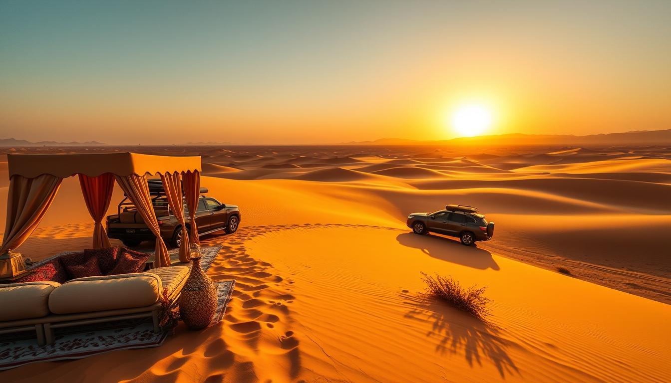 Desert tent with sunset view